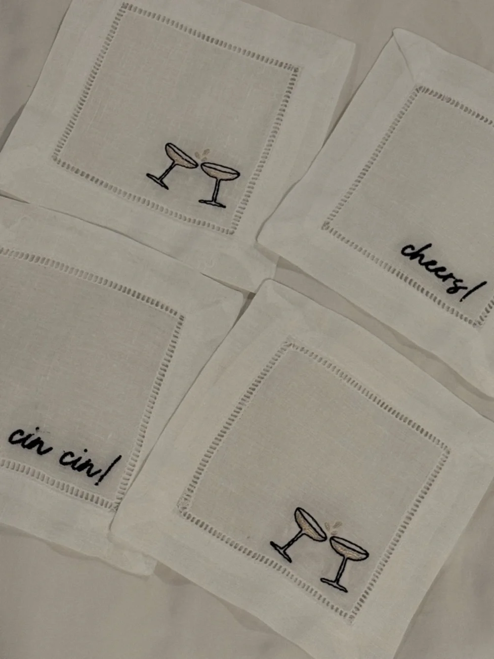 Champagne Embroidered Cocktail Napkins/Coasters
